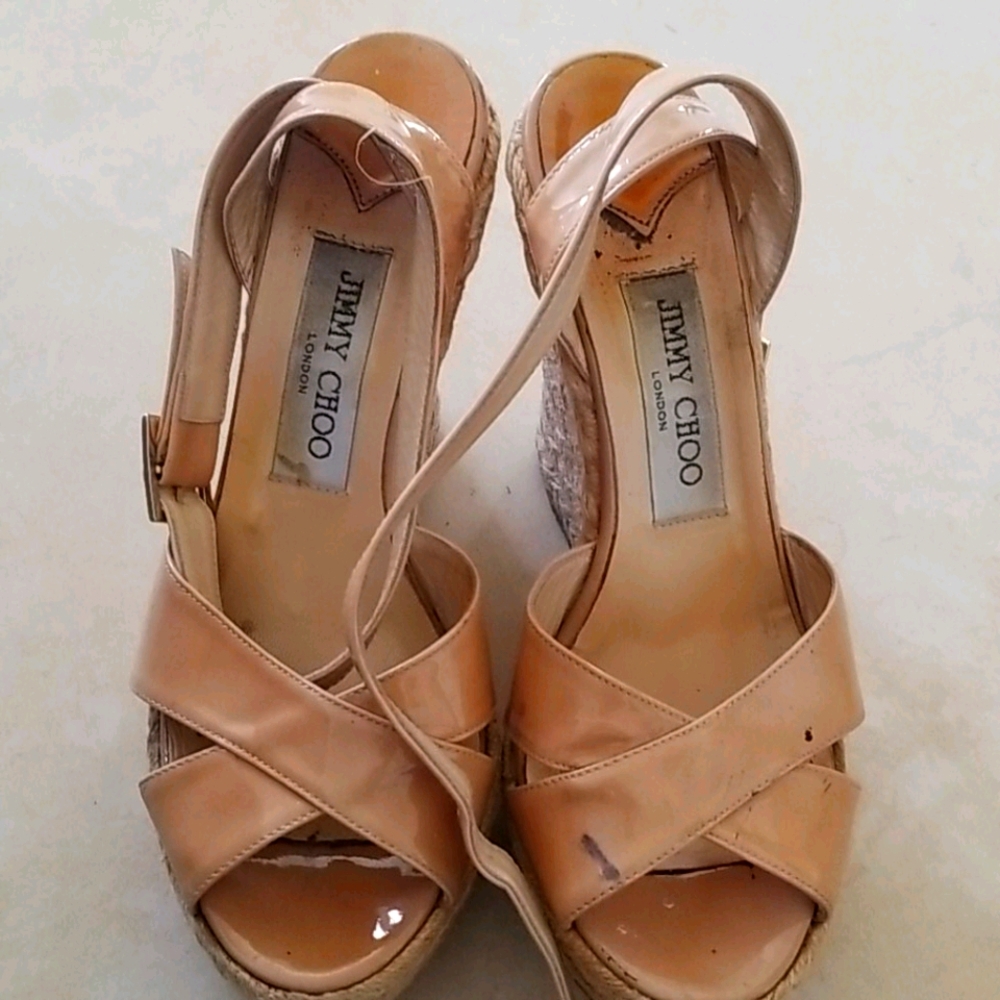 Beige Patent Leather Jimmy Choo Espadrilles